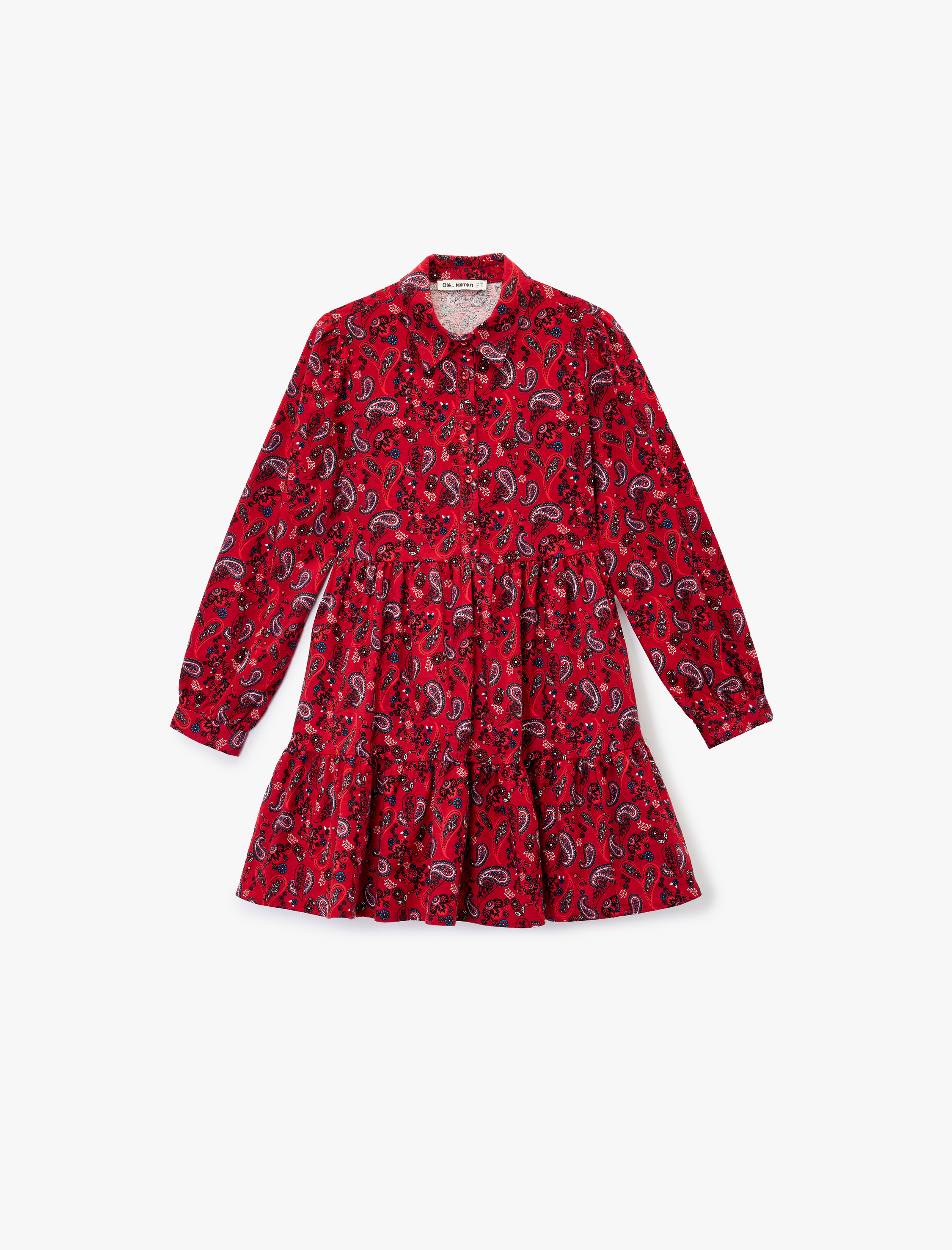   Rahat Kalıp Uzun Kollu Gömlek Yaka Pamuklu Elbise