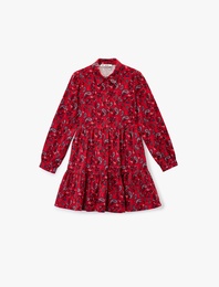 Rahat Kalıp Uzun Kollu Gömlek Yaka Pamuklu Elbise