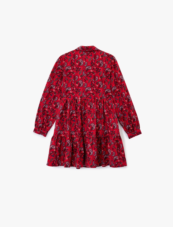  Rahat Kalıp Uzun Kollu Gömlek Yaka Pamuklu Elbise