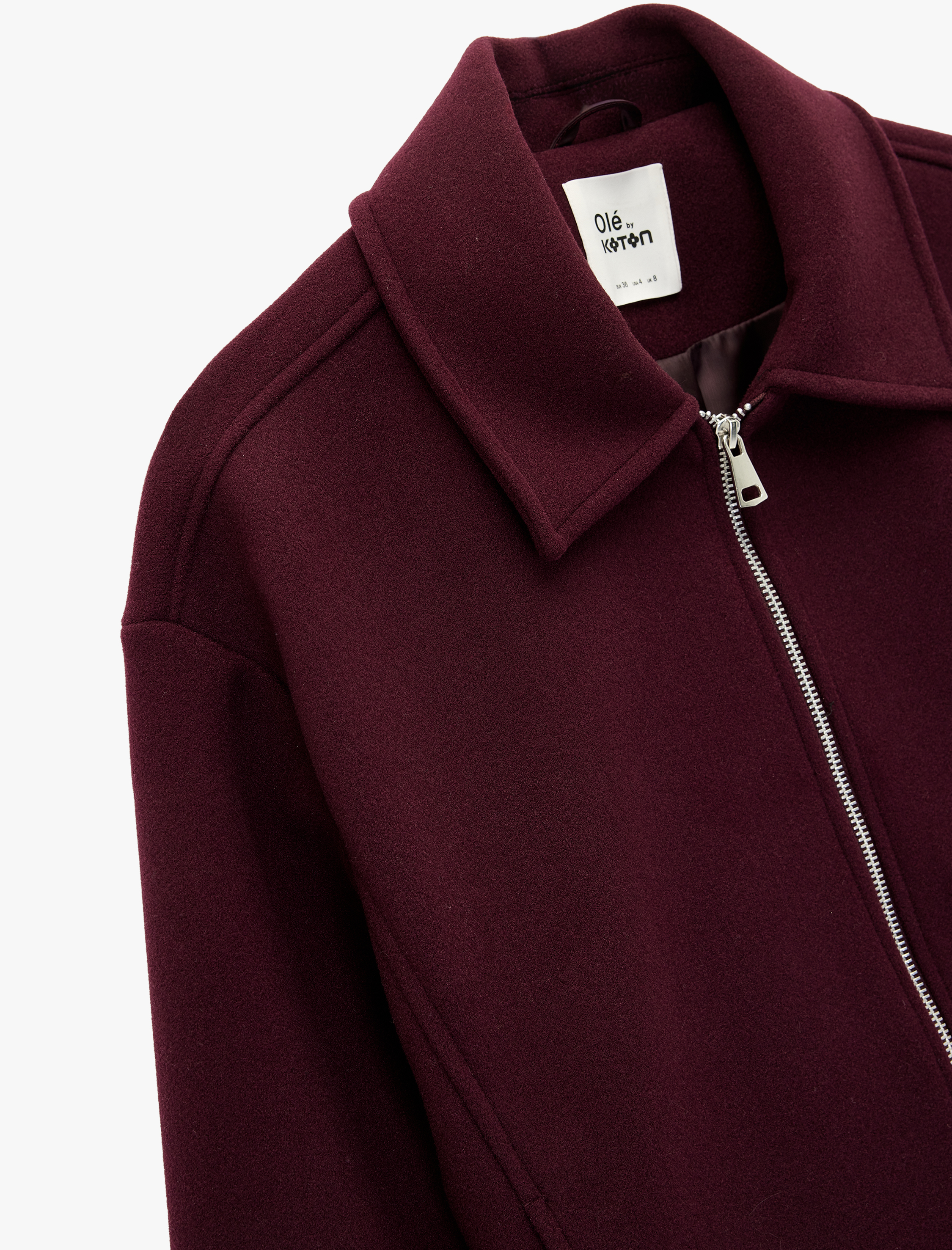   Uzun Kollu Klasik Yaka Fermuarlı Ceket