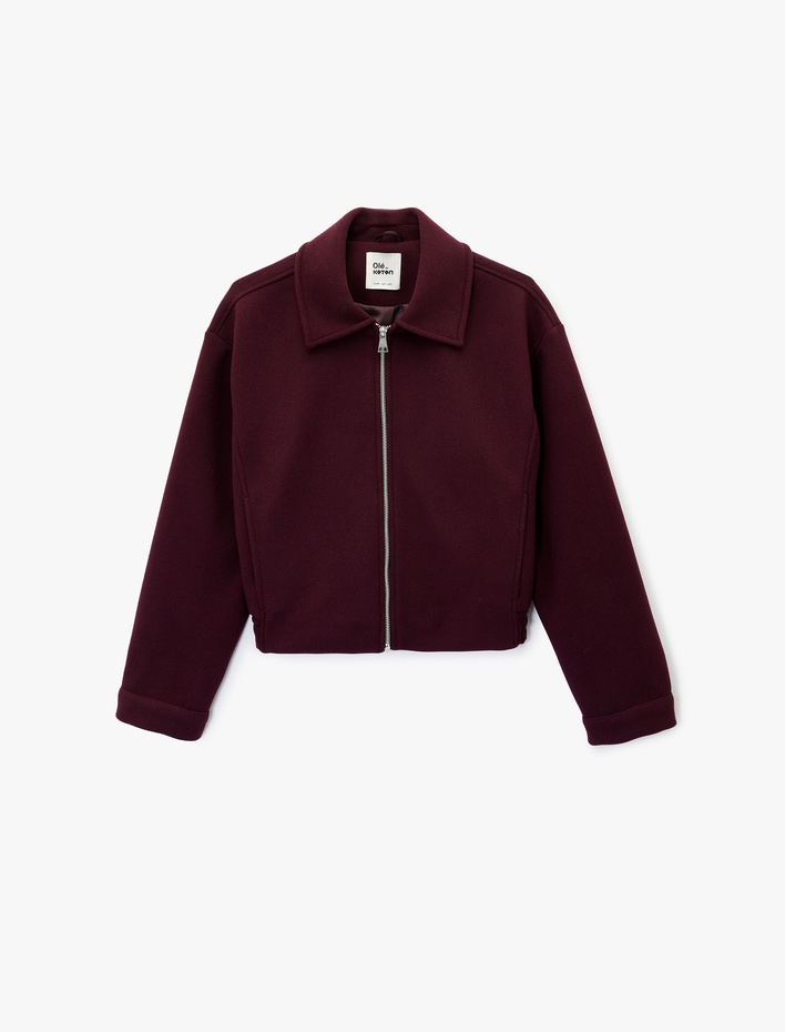  Uzun Kollu Klasik Yaka Fermuarlı Ceket