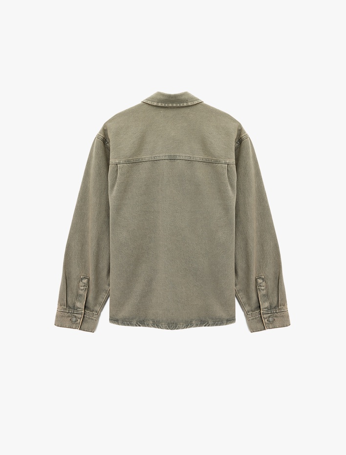  Rahat Kalıp Uzun Kollu Cep Detaylı Düğmeli Klasik Yaka Pamuklu Jean Ceket