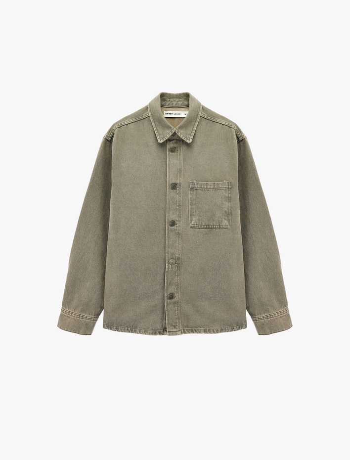  Rahat Kalıp Uzun Kollu Cep Detaylı Düğmeli Klasik Yaka Pamuklu Jean Ceket