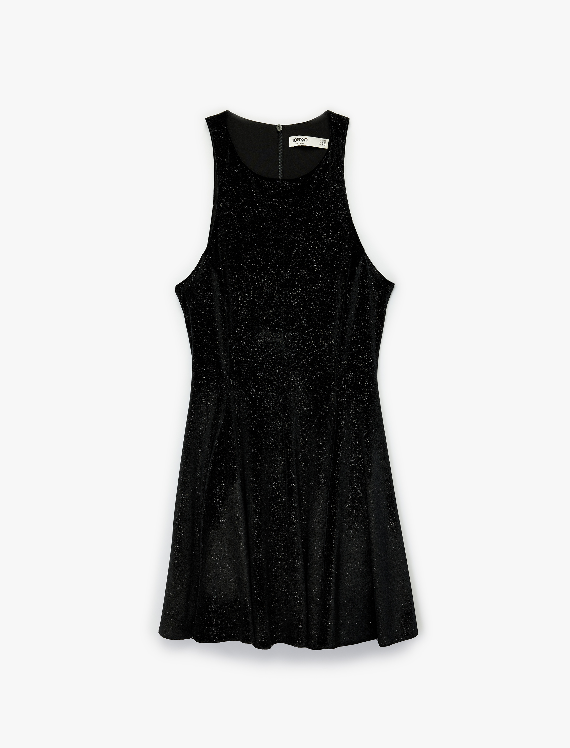   Dar Kesim Simli Kolsuz Halter Yaka Mini Abiye Elbise