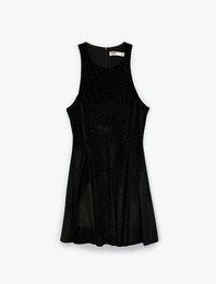 Dar Kesim Simli Kolsuz Halter Yaka Mini Abiye Elbise