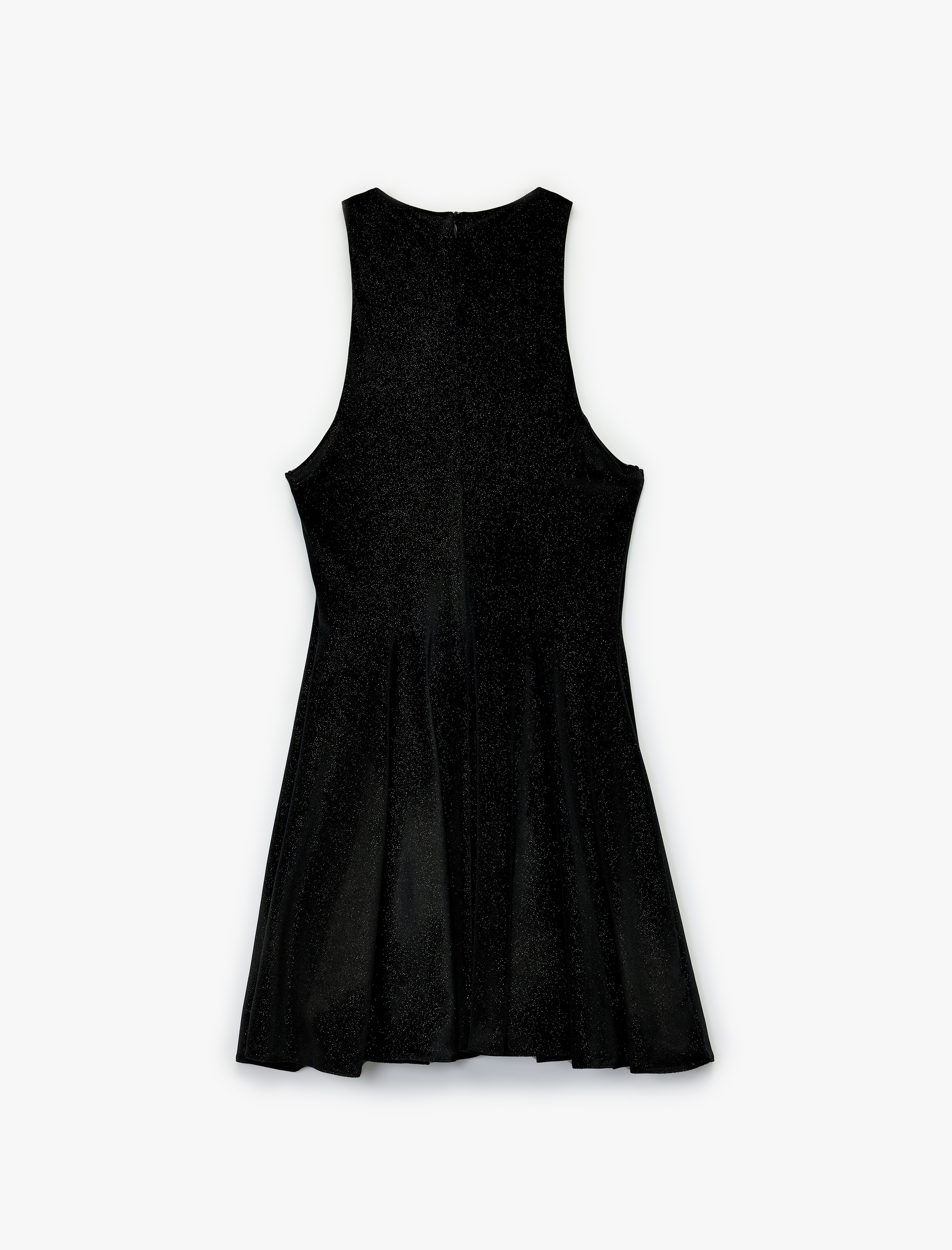   Dar Kesim Simli Kolsuz Halter Yaka Mini Abiye Elbise