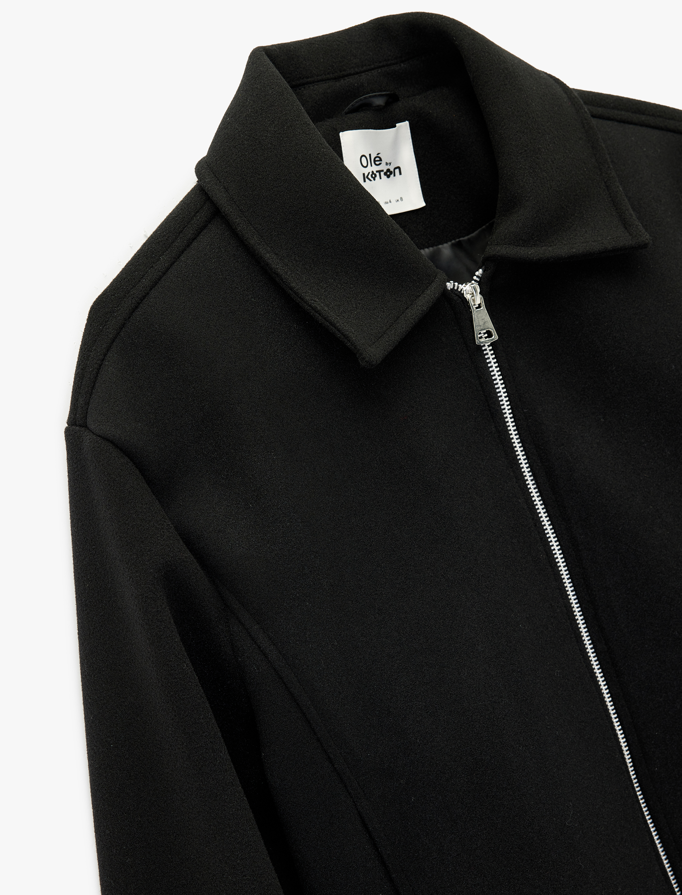   Uzun Kollu Klasik Yaka Fermuarlı Ceket