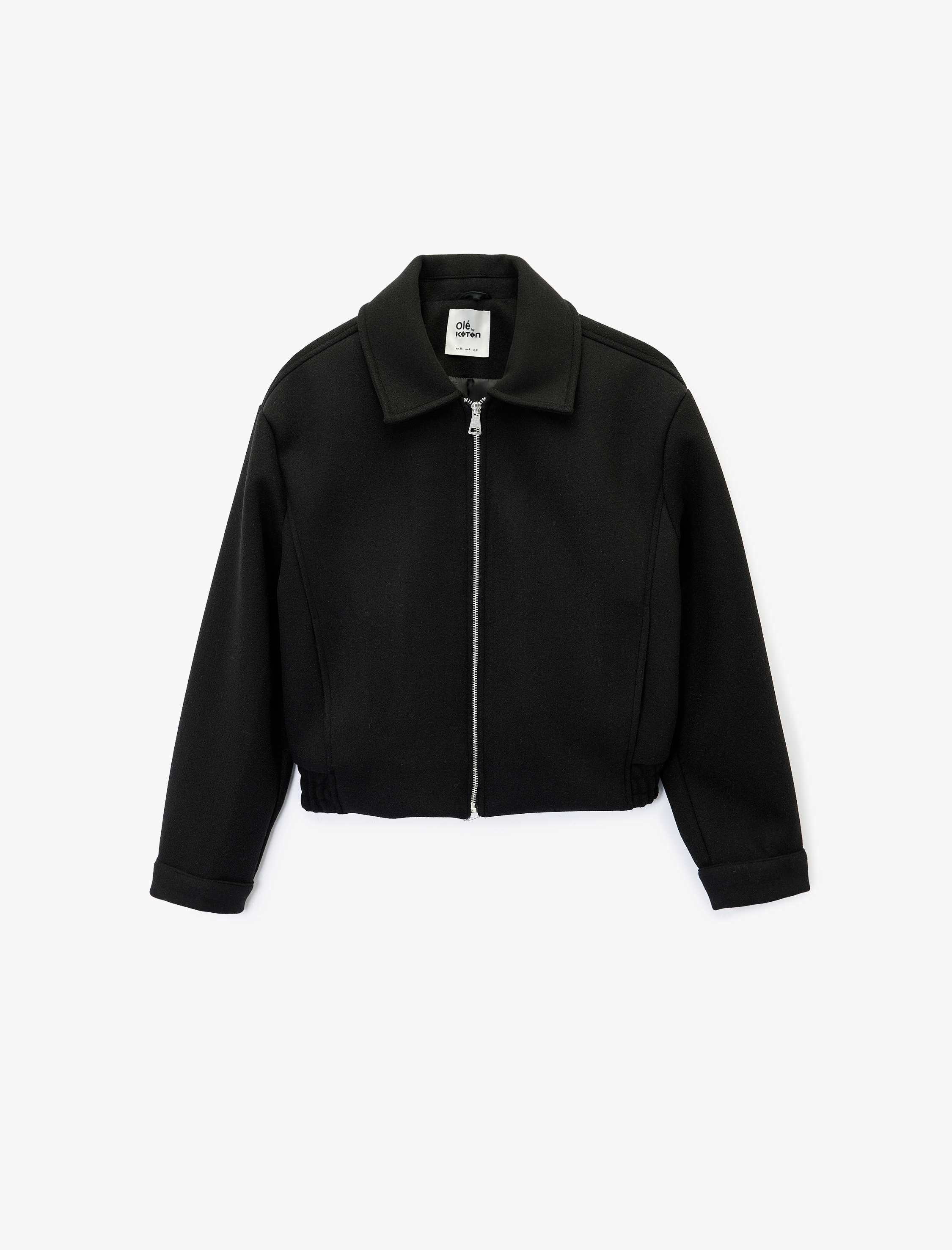   Uzun Kollu Klasik Yaka Fermuarlı Ceket