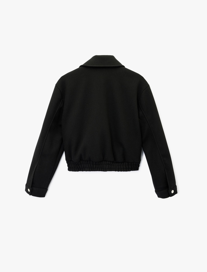  Uzun Kollu Klasik Yaka Fermuarlı Ceket