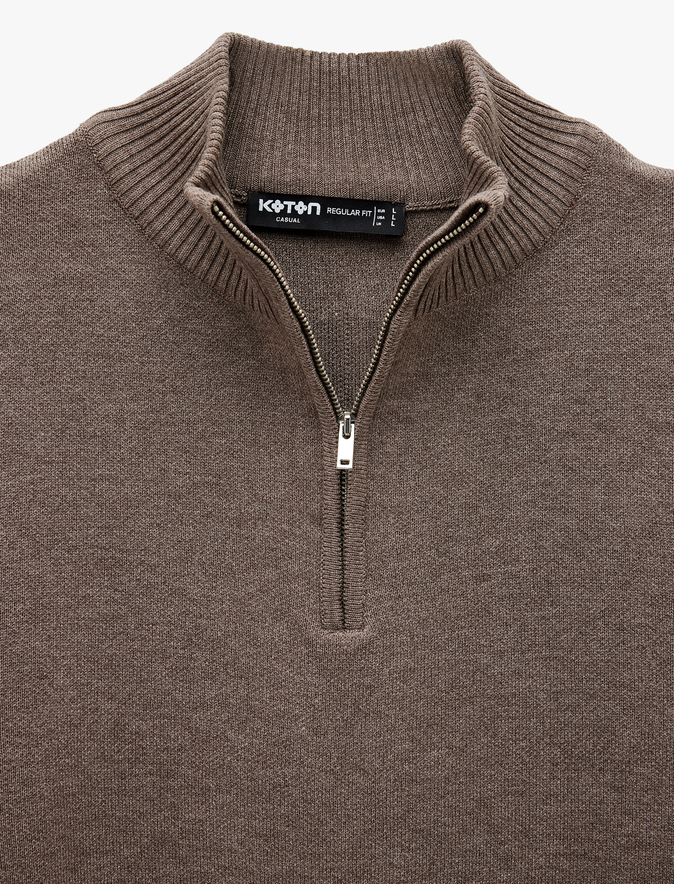   Uzun Kollu Regular Fit Basic Yarım Fermuarlı Triko Kazak