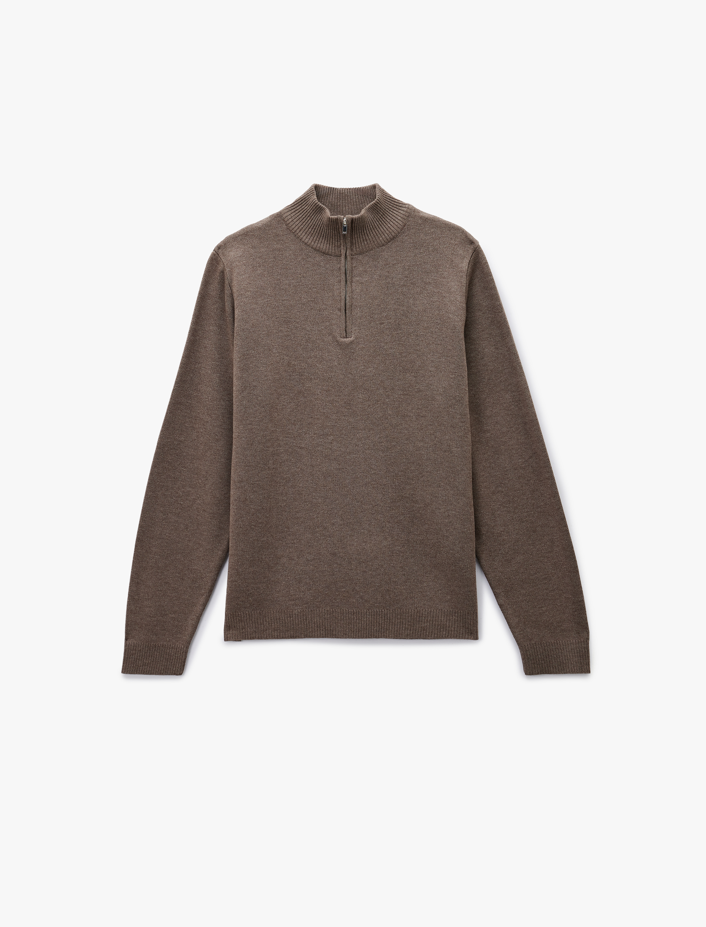   Uzun Kollu Regular Fit Basic Yarım Fermuarlı Triko Kazak