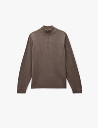 Uzun Kollu Regular Fit Basic Yarım Fermuarlı Triko Kazak