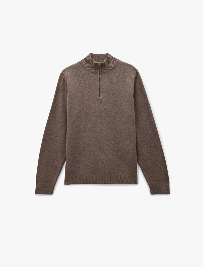  Uzun Kollu Regular Fit Basic Yarım Fermuarlı Triko Kazak