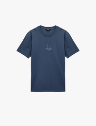 Kısa Kollu Bisiklet Yaka Pamuklu Nakışlı Slim Fit Tişört