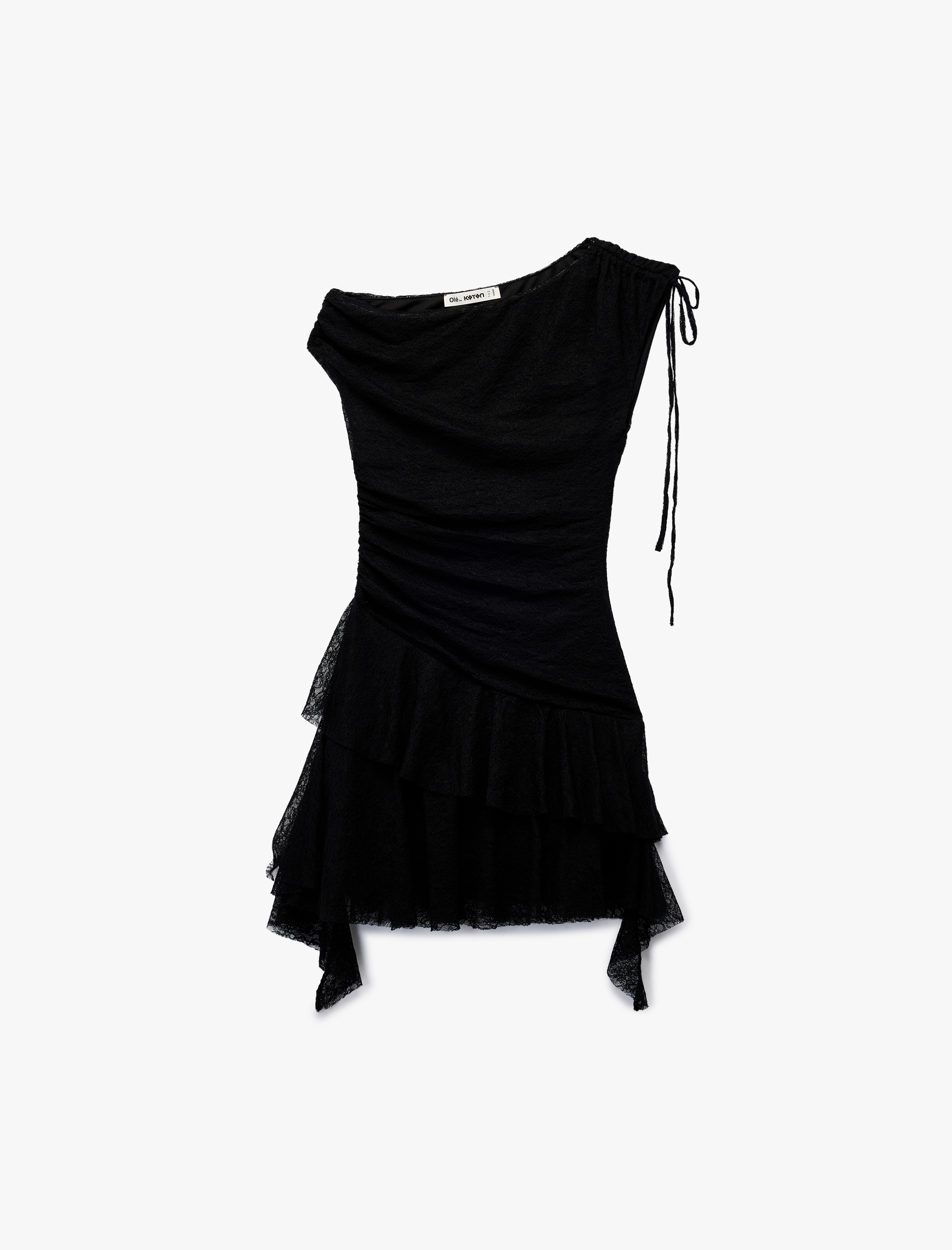   Asimetrik Yaka Kolsuz Büzgülü Slim Fit Mini Elbise