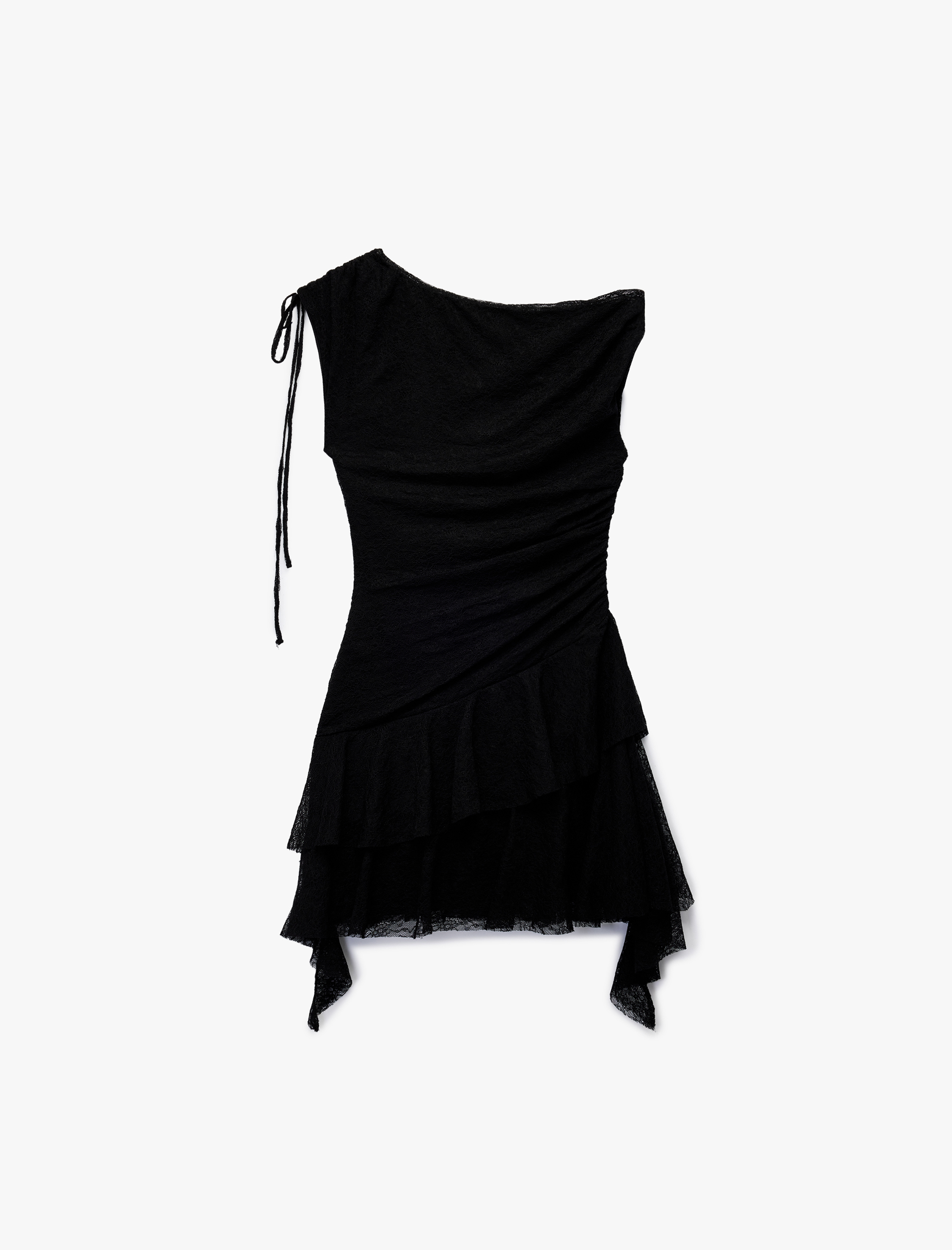   Asimetrik Yaka Kolsuz Büzgülü Slim Fit Mini Elbise