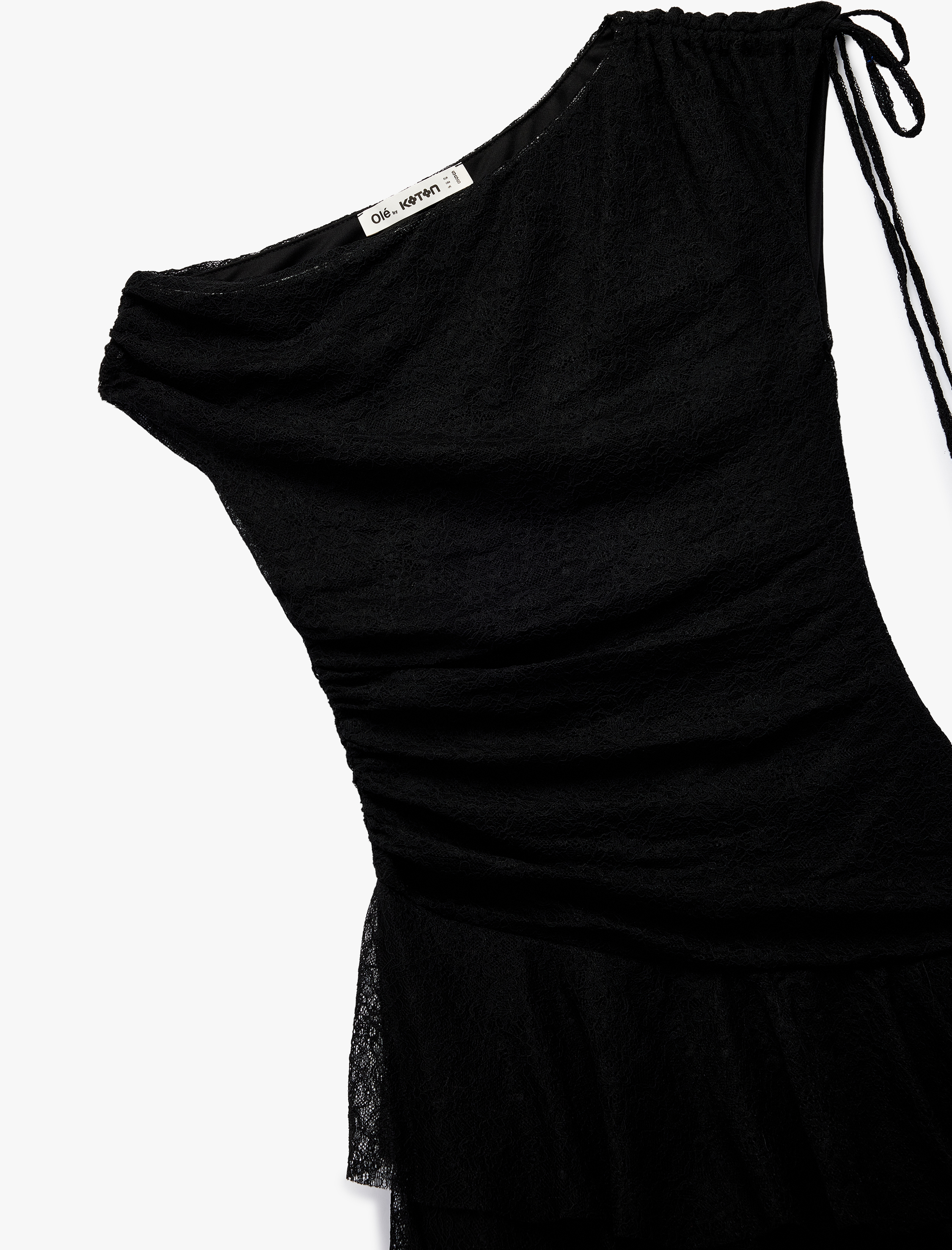   Asimetrik Yaka Kolsuz Büzgülü Slim Fit Mini Elbise