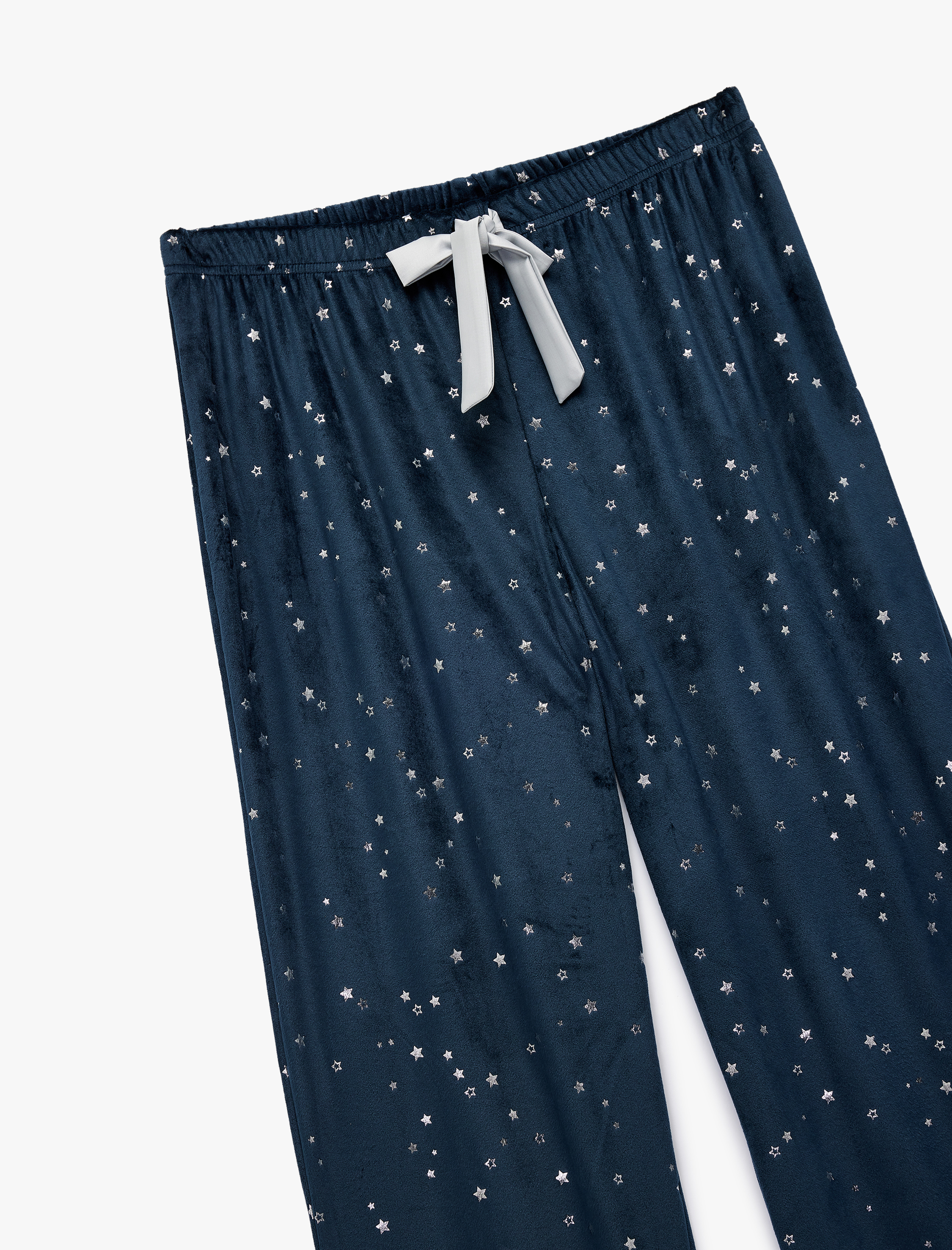   Yıldız Desenli Beli Bağcıklı Bol Paça Kadife Pijama Altı