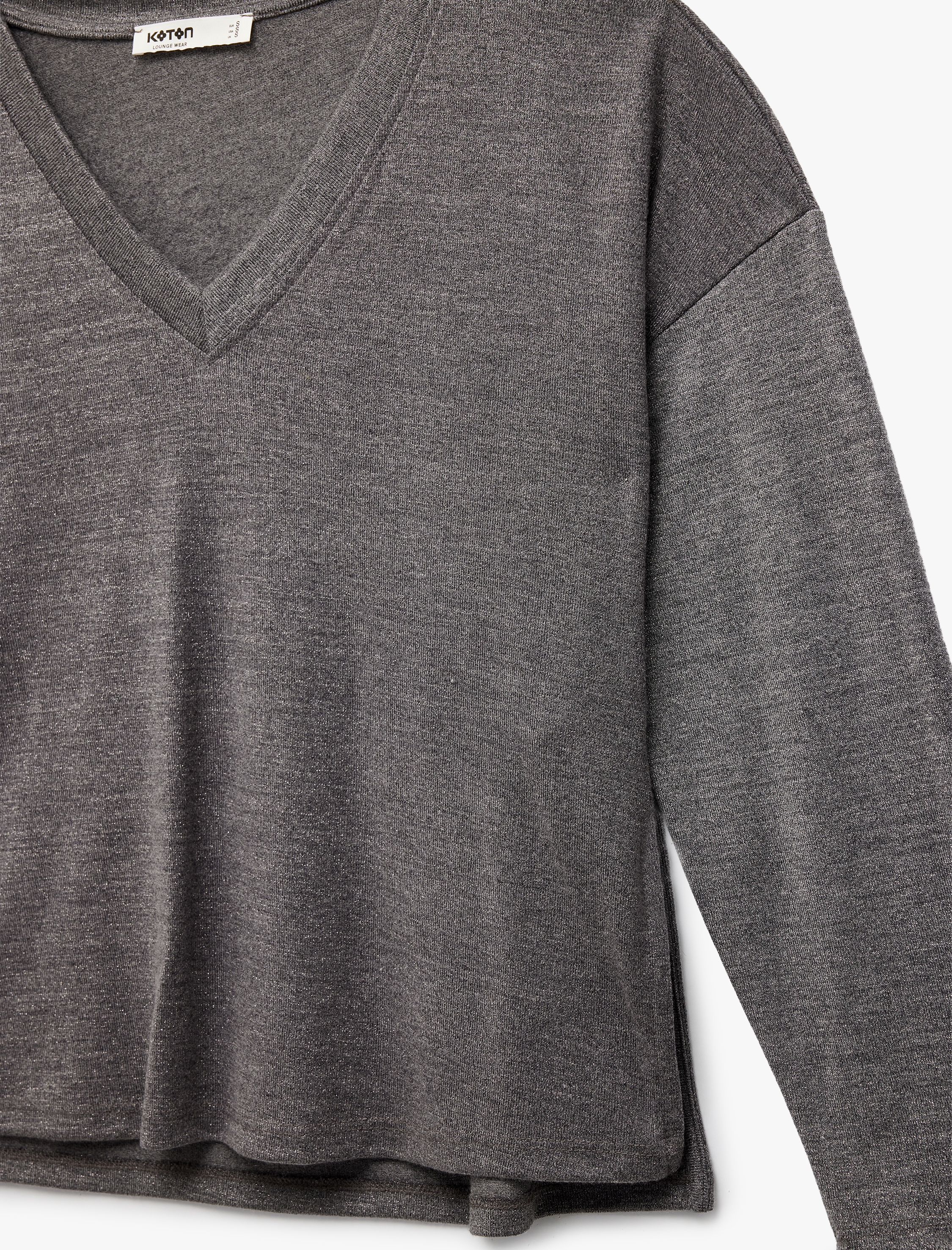   Uzun Kollu Rahat Kalıp V Yaka Pijama Üstü