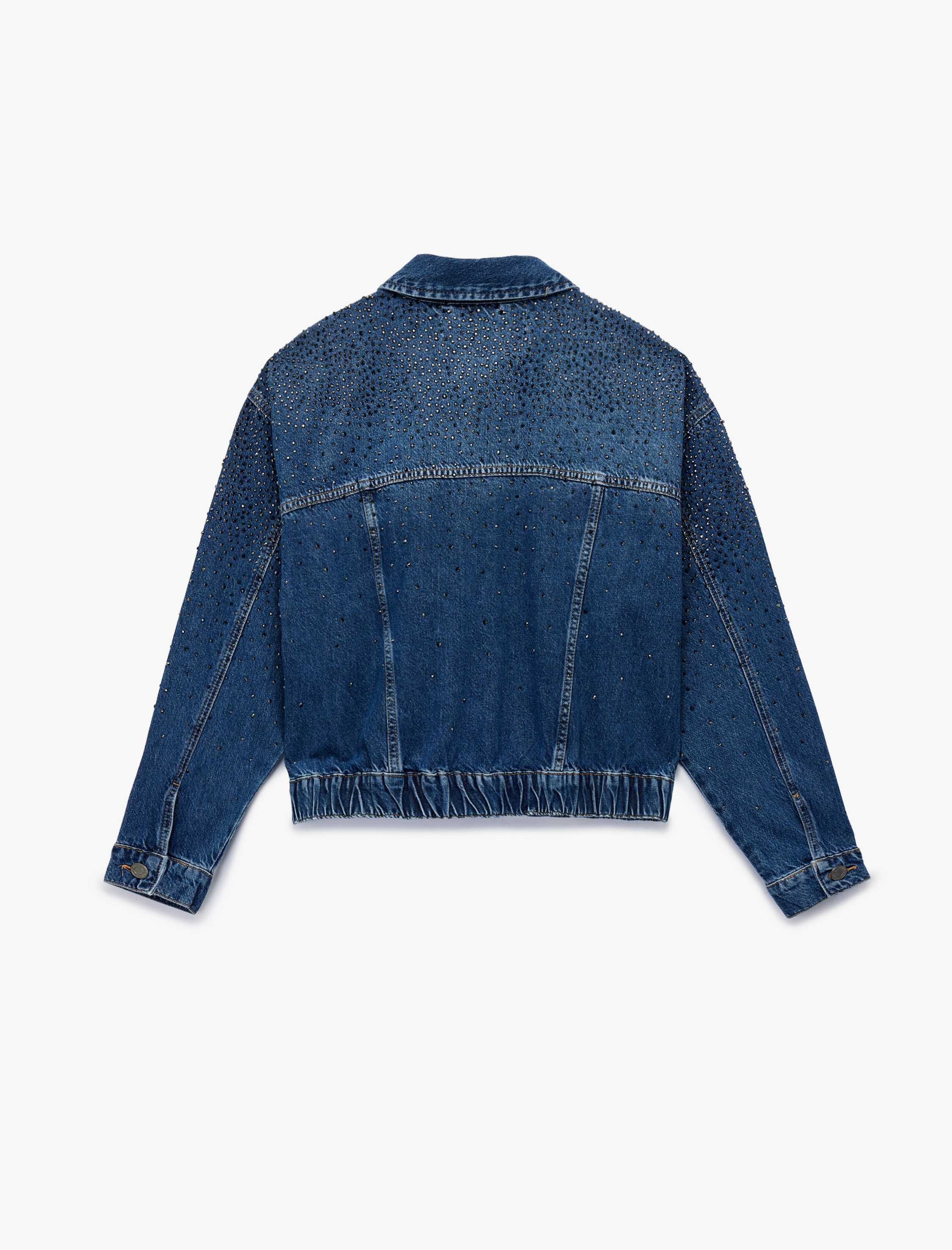   Uzun Kollu Klasik Yaka Düğmeli Cepli Taş Detaylı Denim Ceket