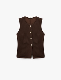 Slim Fit Kolsuz Bisiklet Yaka Düğme Detaylı Hırka