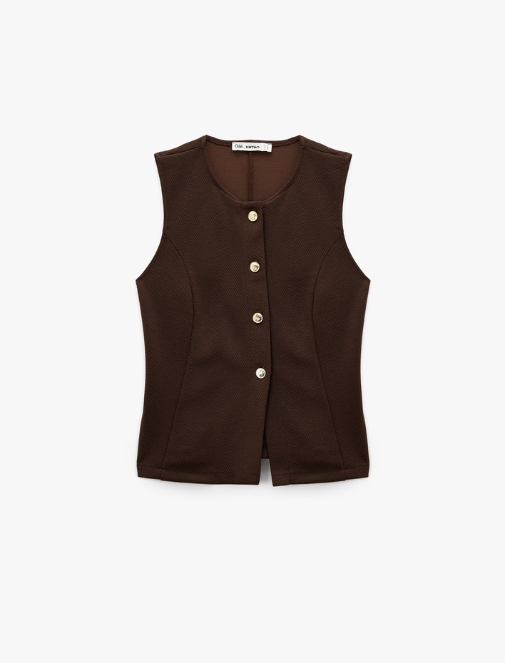  Slim Fit Kolsuz Bisiklet Yaka Düğme Detaylı Hırka