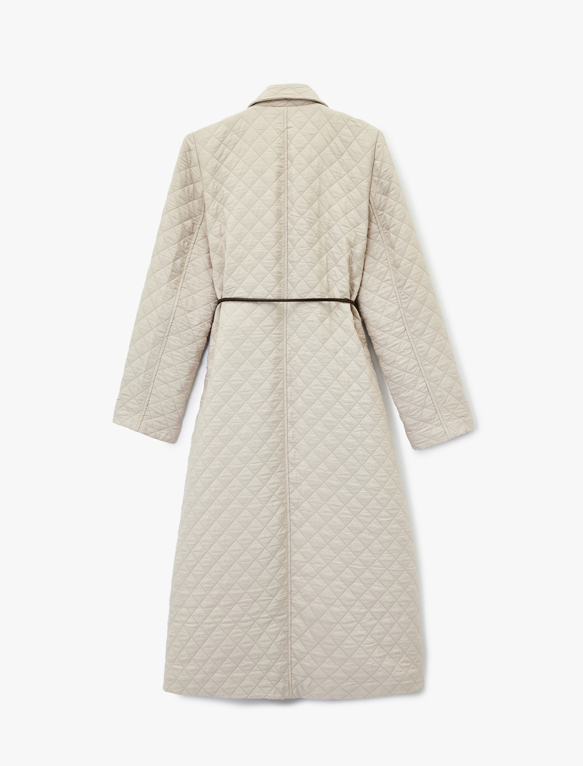   Kapitone Kemerli Kaban Uzun Kruvaze Düğmeli Cepli