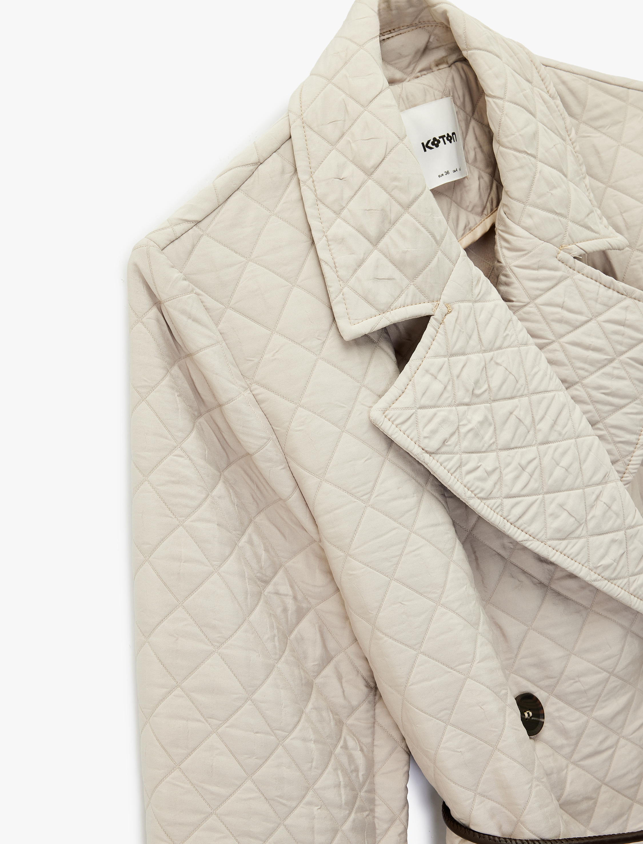   Kapitone Kemerli Kaban Uzun Kruvaze Düğmeli Cepli