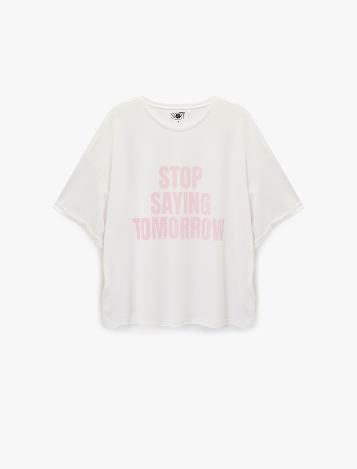  Kısa Kollu Bisiklet Yaka Baskılı Oversize Spor Tişört