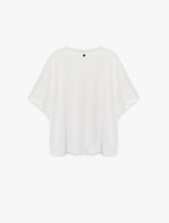  Kısa Kollu Bisiklet Yaka Baskılı Oversize Spor Tişört