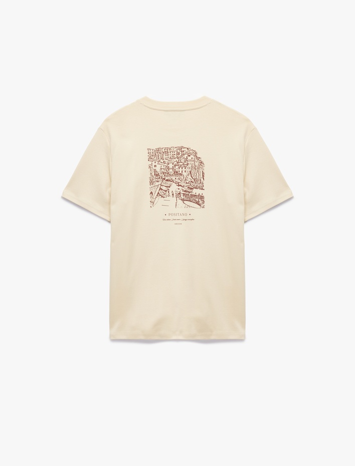  Regular Fit Kısa Kollu Bisiklet Yaka Pamuklu Arkası Baskılı Tişört