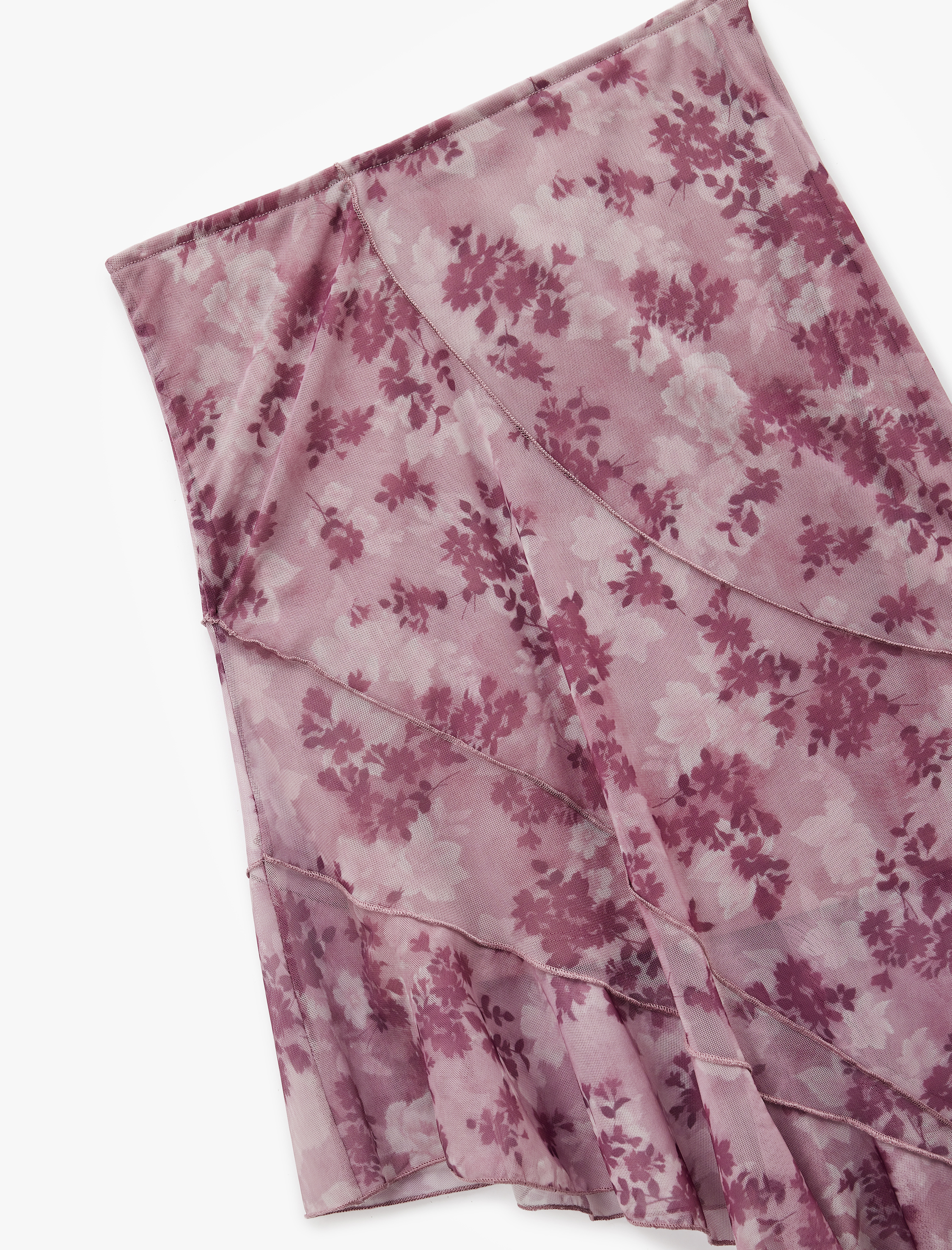   Asimetrik Kesim Yüksek Bel Katlı Midi Tül Etek