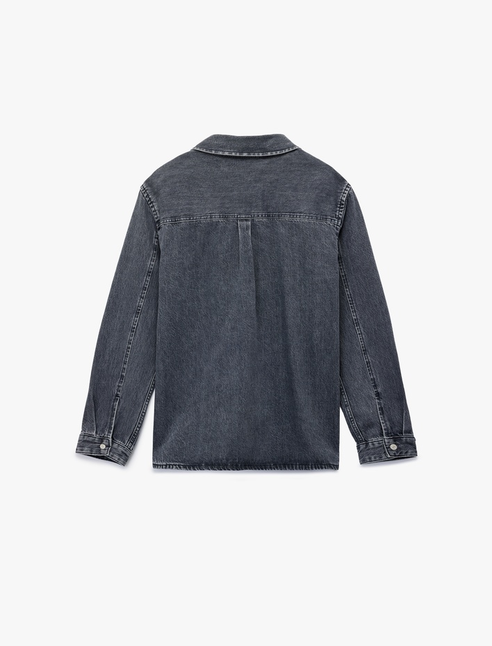  Pamuklu Regular Fit Uzun Kollu Klasik Yaka Jean Gömlek Ceket