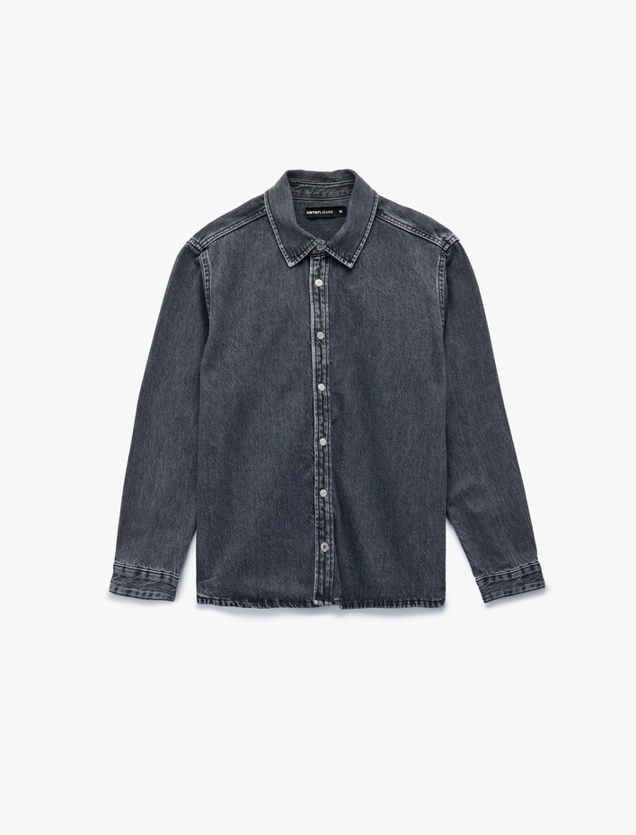  Pamuklu Regular Fit Uzun Kollu Klasik Yaka Jean Gömlek Ceket