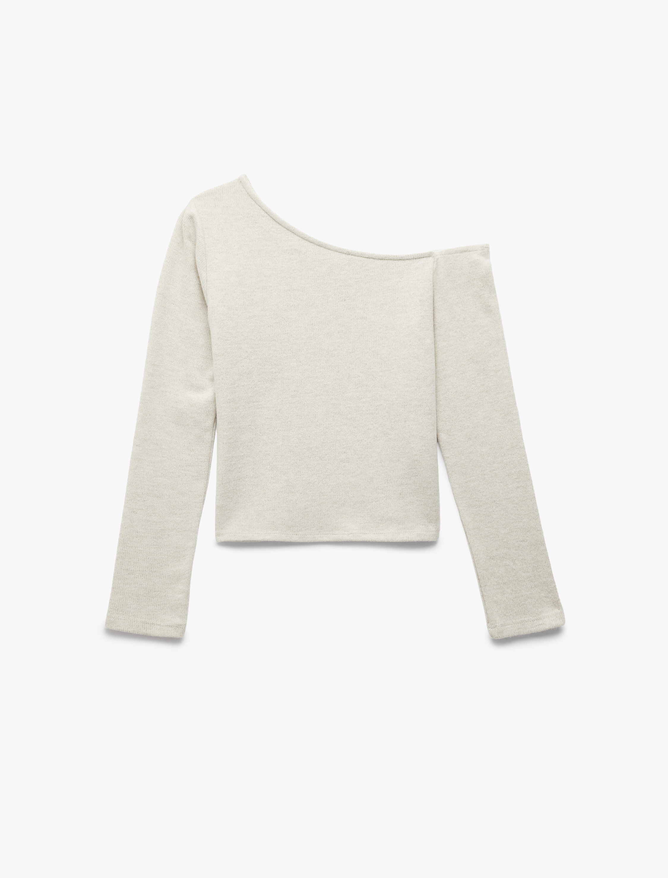   Asimetrik Yaka Slim Fit Omzu Açık Uzun Kollu Tişört