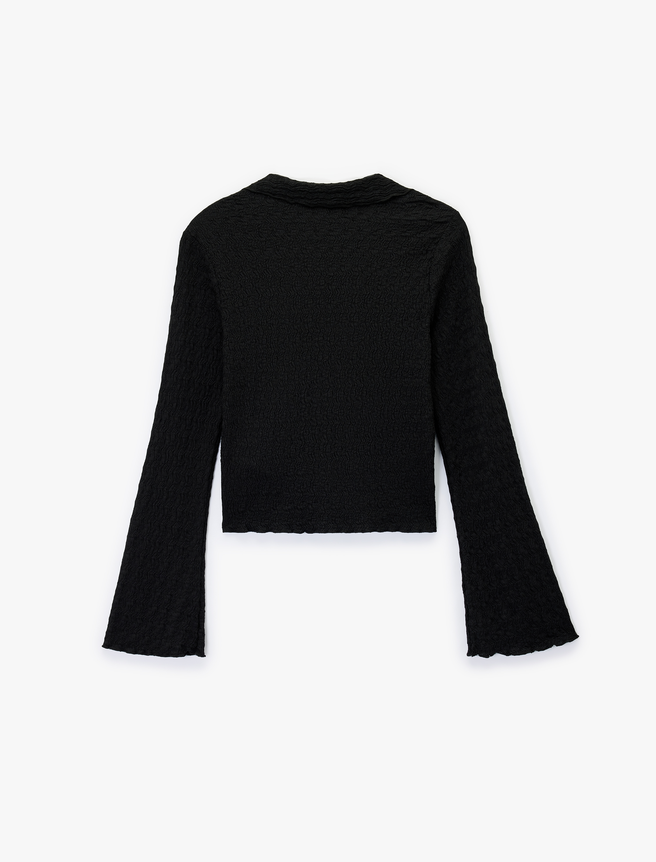   Slim Fit Uzun Kollu Düğmeli Dokulu Klasik Yaka Bluz