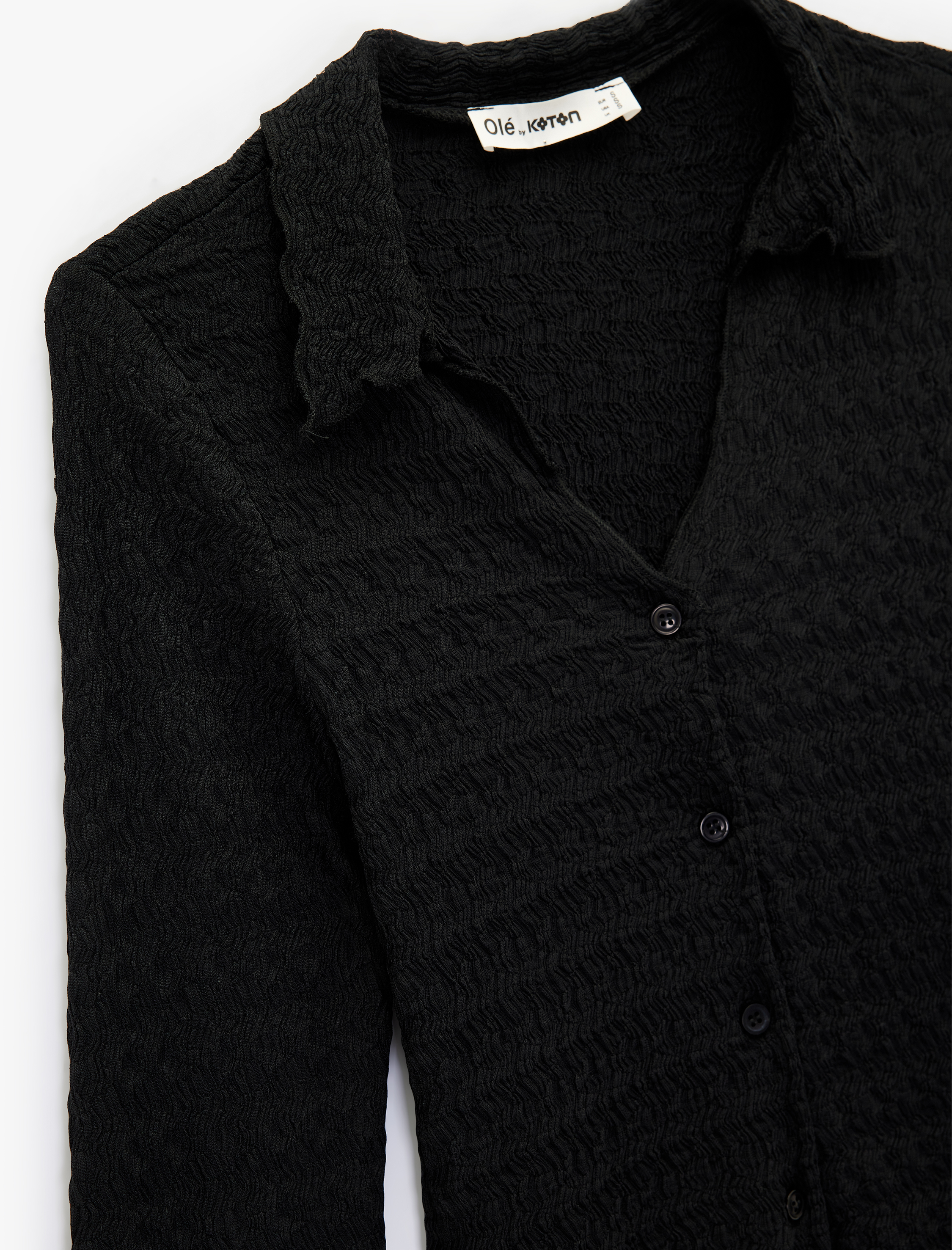   Slim Fit Uzun Kollu Düğmeli Dokulu Klasik Yaka Bluz