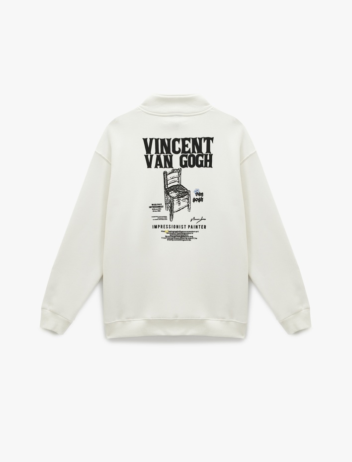  Kanguru Cepli Oversize Şardonlu Yarım Fermuarlı Lisanslı Sanat Baskılı Sweatshirt