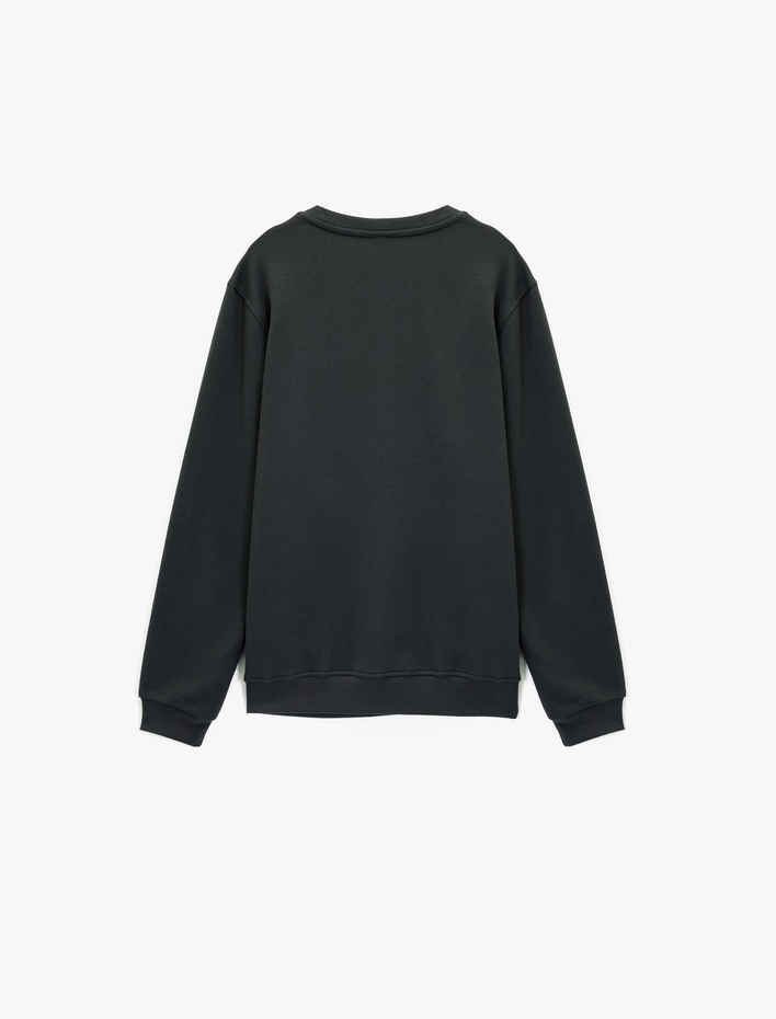  Regular Fit Uzun Kollu Basic Bisiklet Yaka Baskılı Sweatshirt