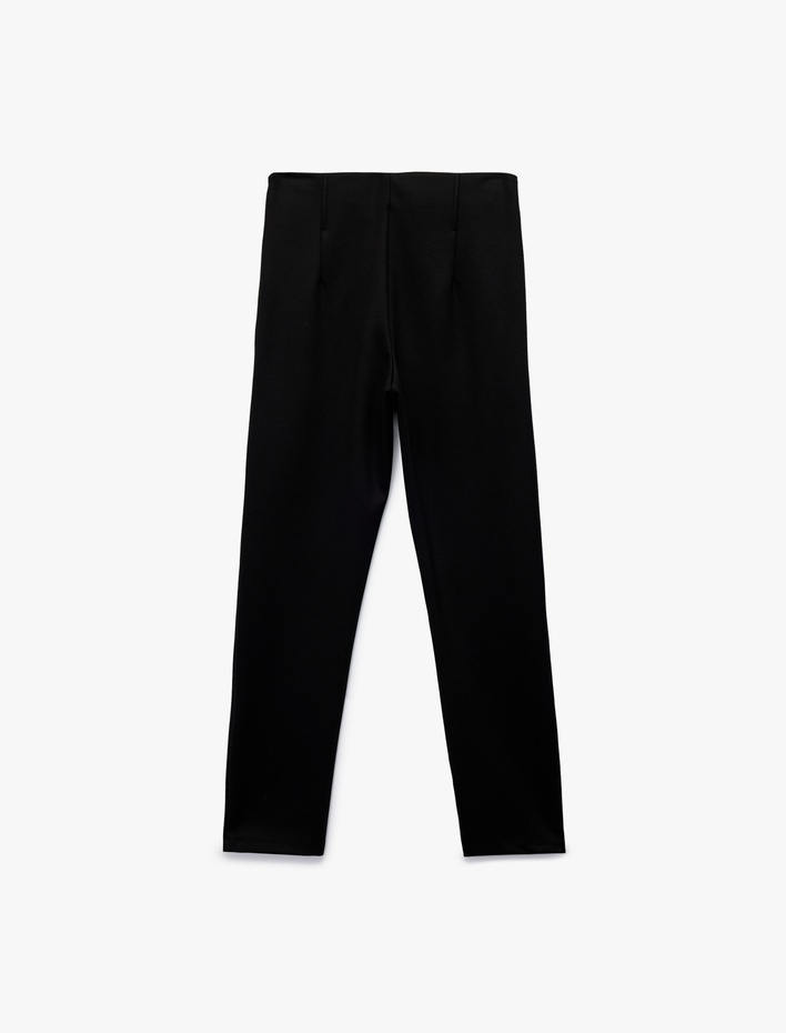  Dar Kalıp Yüksek Bel Nervürlü Tayt Pantolon