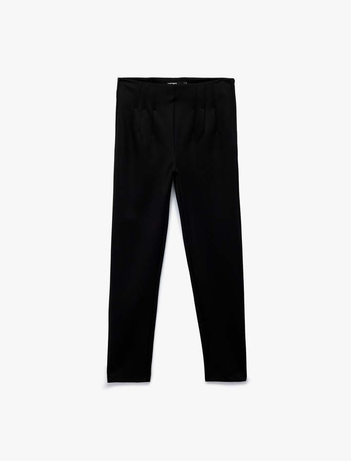  Dar Kalıp Yüksek Bel Nervürlü Tayt Pantolon