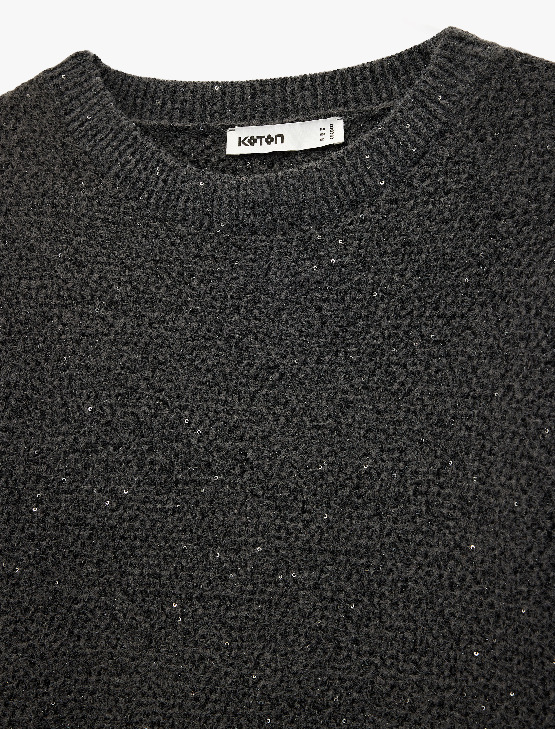   Yarım Kol Bisiklet Yaka Parıltılı Pul İşlemeli Triko Kazak