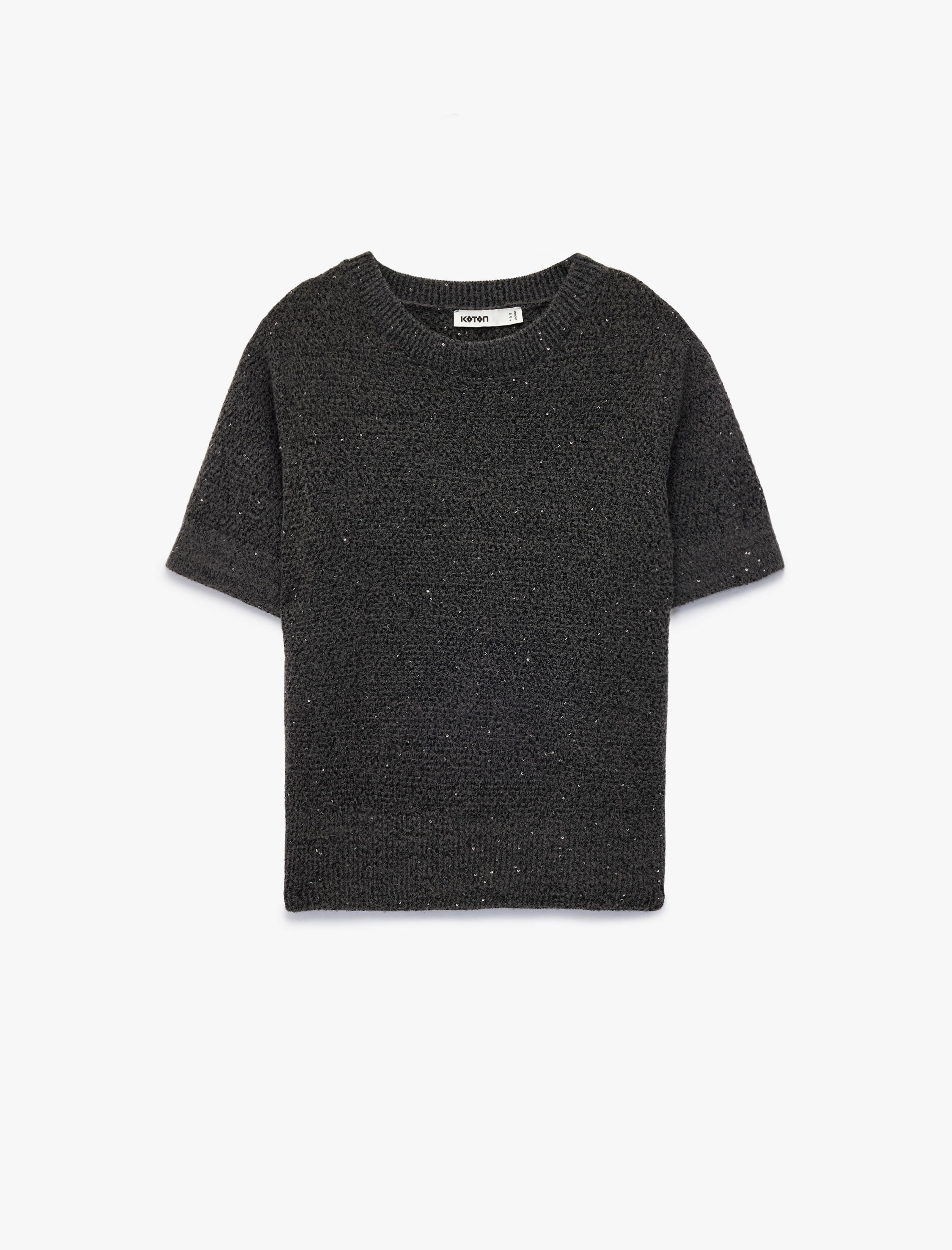   Yarım Kol Bisiklet Yaka Parıltılı Pul İşlemeli Triko Kazak