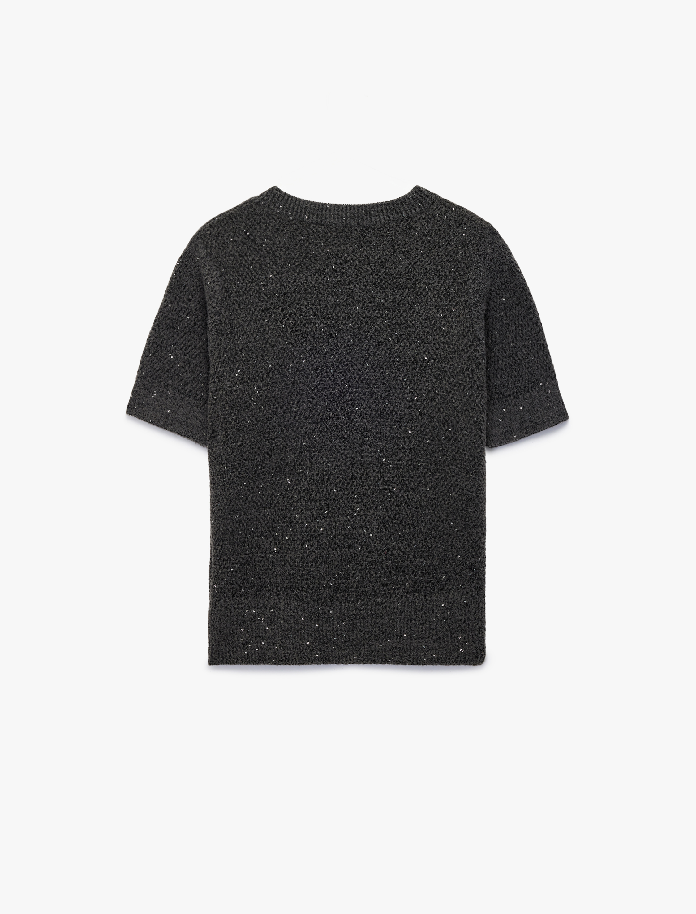   Yarım Kol Bisiklet Yaka Parıltılı Pul İşlemeli Triko Kazak