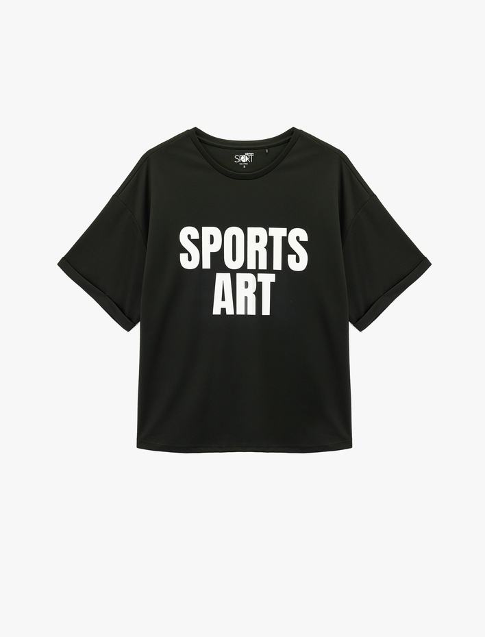  Bisiklet Yaka Kısa Kollu Baskılı Oversize Spor Tişört