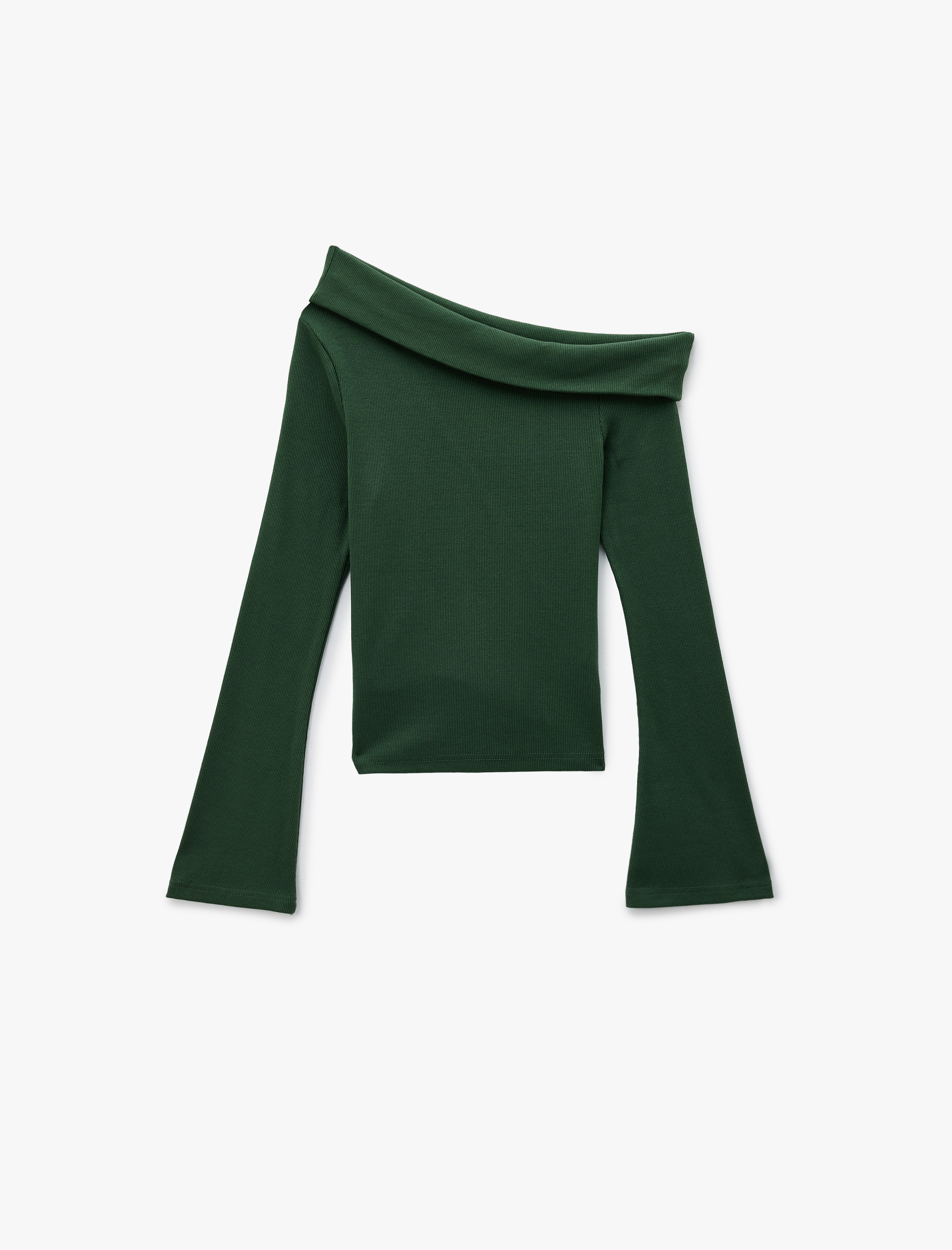   Pamuklu Slim Fit Uzun İspanyol Kollu Omzu Açık Tişört