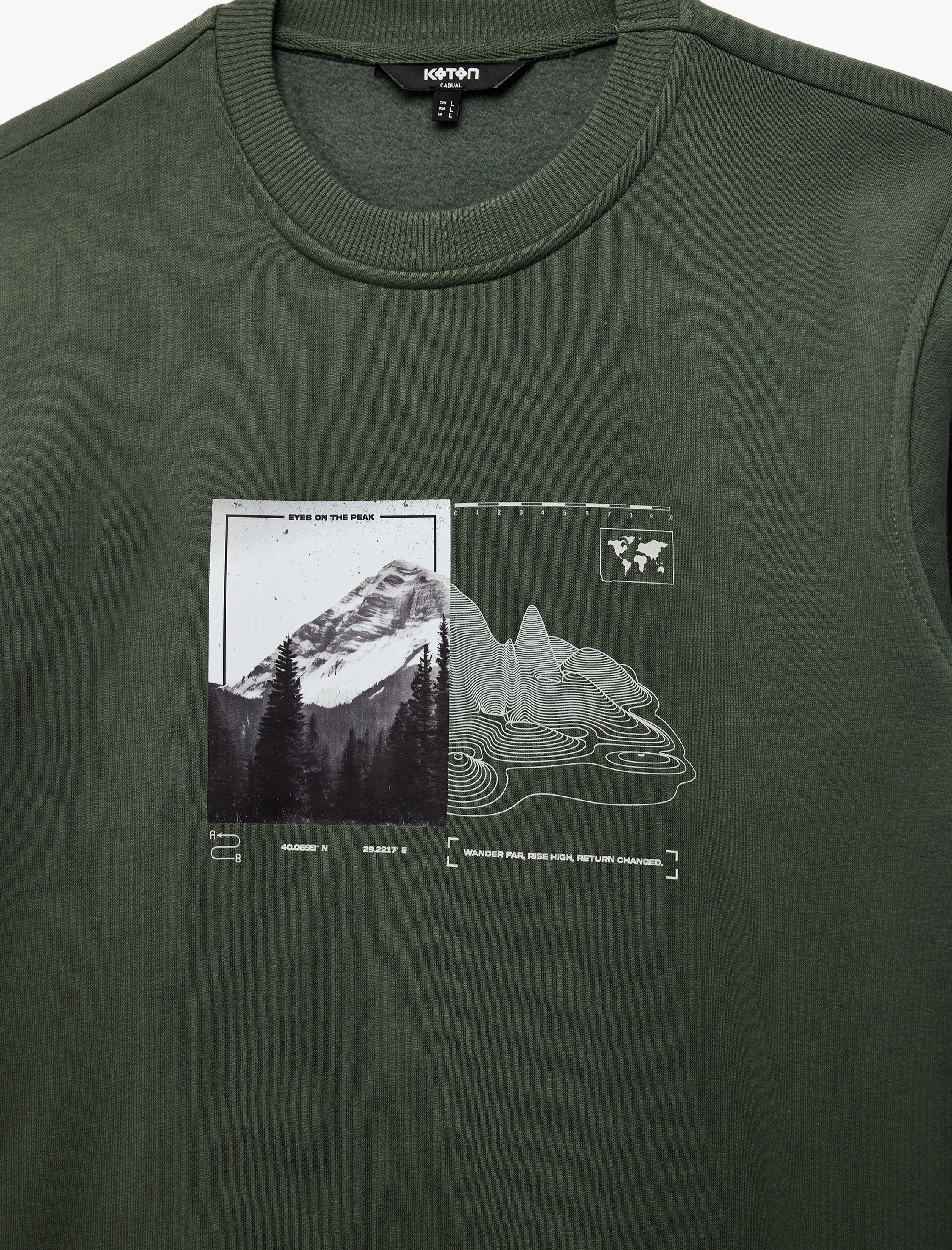   Uzun Kollu Şardonlu Bisiklet Yaka Baskılı Sweatshirt