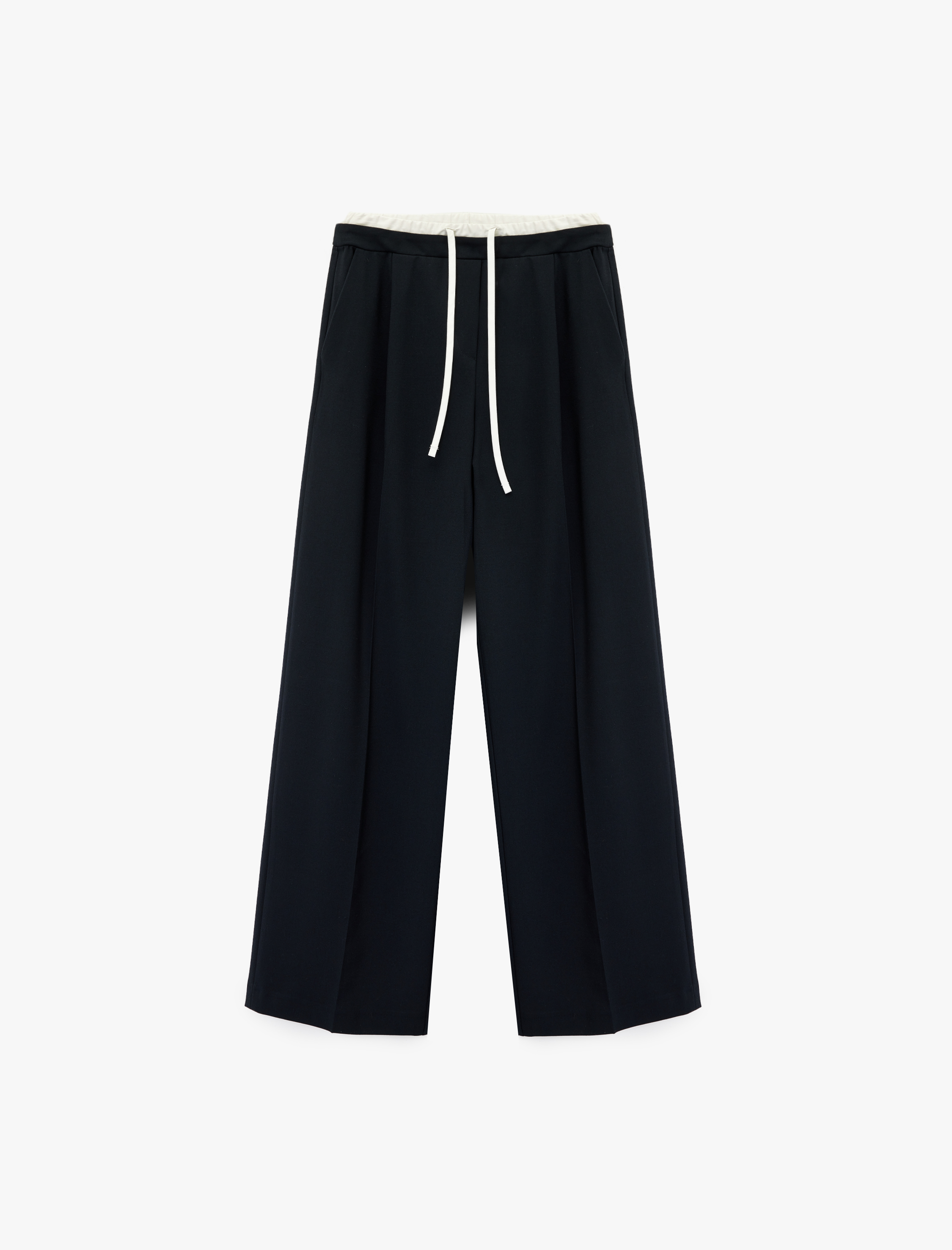   Cepli Pile Detaylı Beli Bağcıklı Geniş Paça Kumaş Pantolon