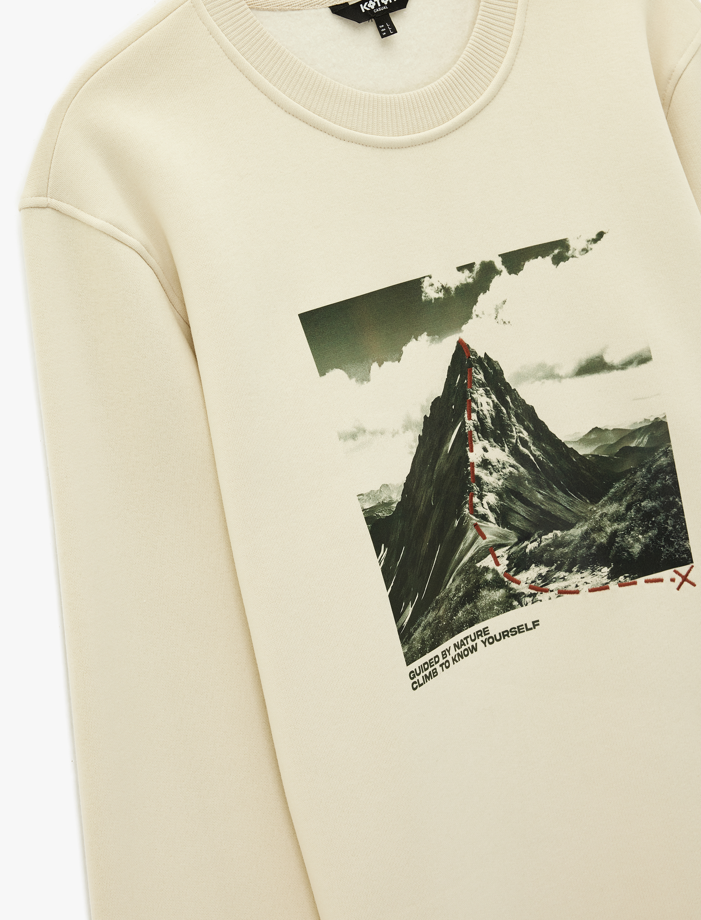   Uzun Kollu Şardonlu Bisiklet Yaka Baskılı Sweatshirt