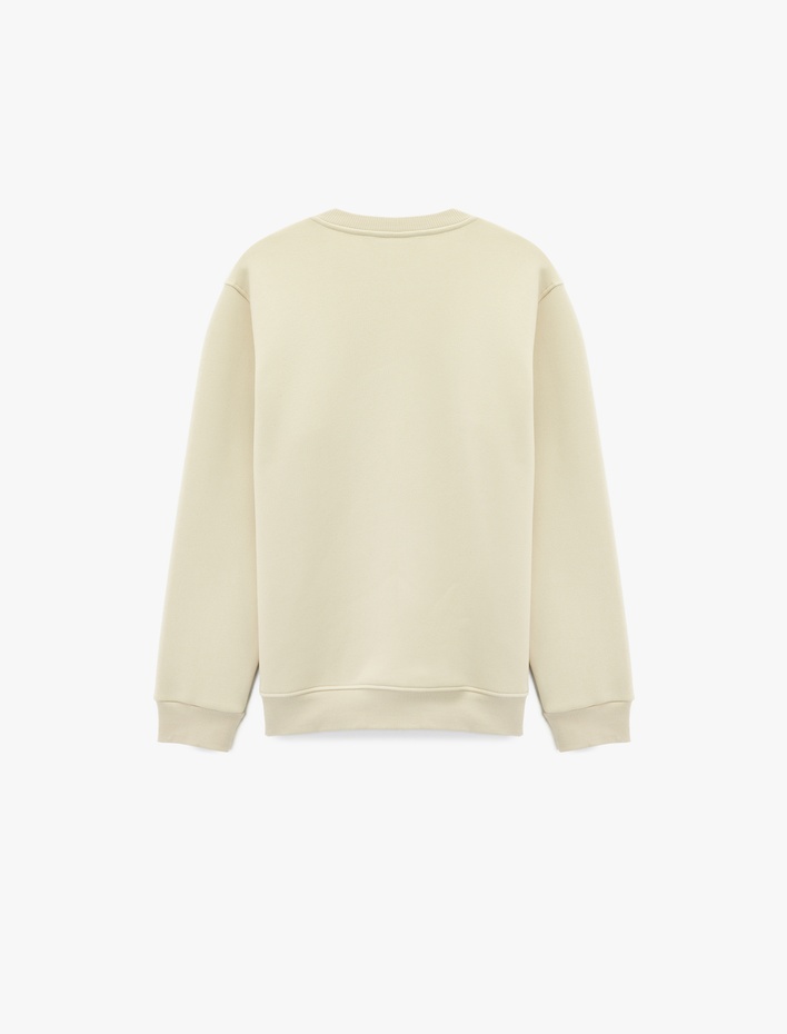  Uzun Kollu Şardonlu Bisiklet Yaka Baskılı Sweatshirt